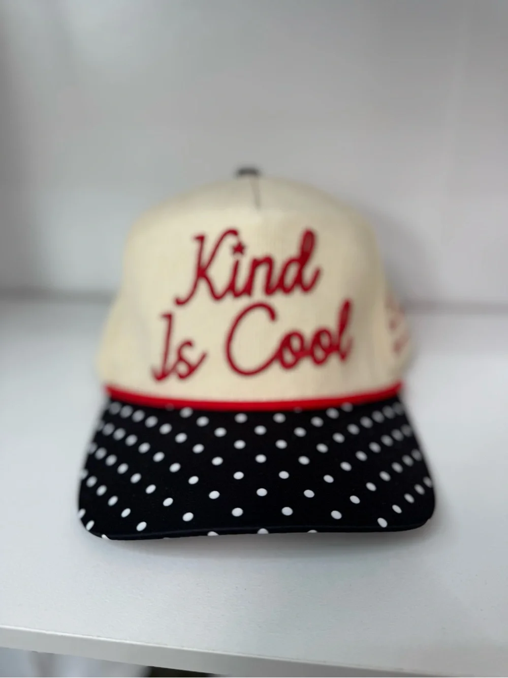 'Kind Is Cool' Polka Dot Cap - Cream & Black